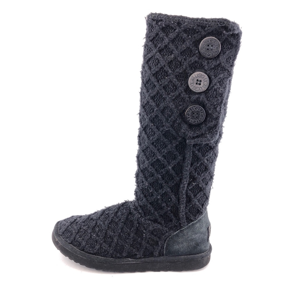 UGG Lattice Cardy Knit Black Tall Winter Boots 10